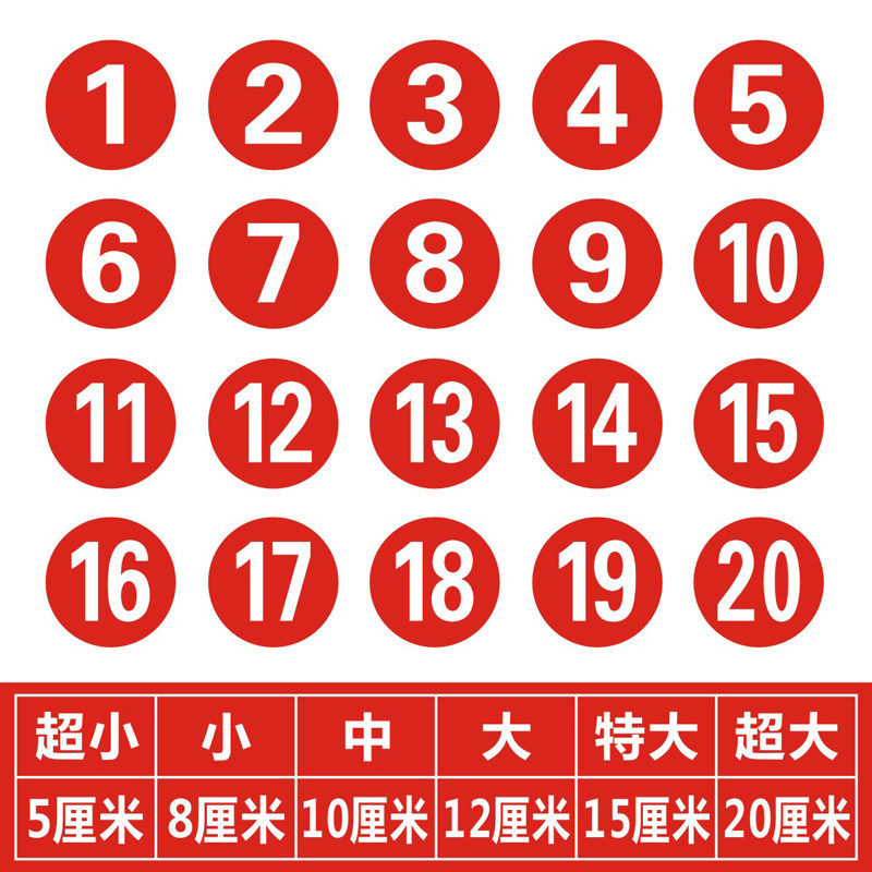 速发防水pvc数号号码桌字牌贴设备餐桌编号序号储字柜数物圆号码