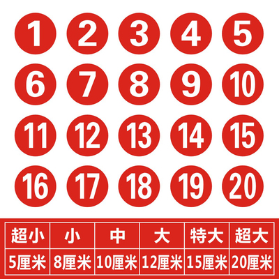速发防水pvc数号号码桌字牌贴设备餐桌编号序号储字柜数物圆号码