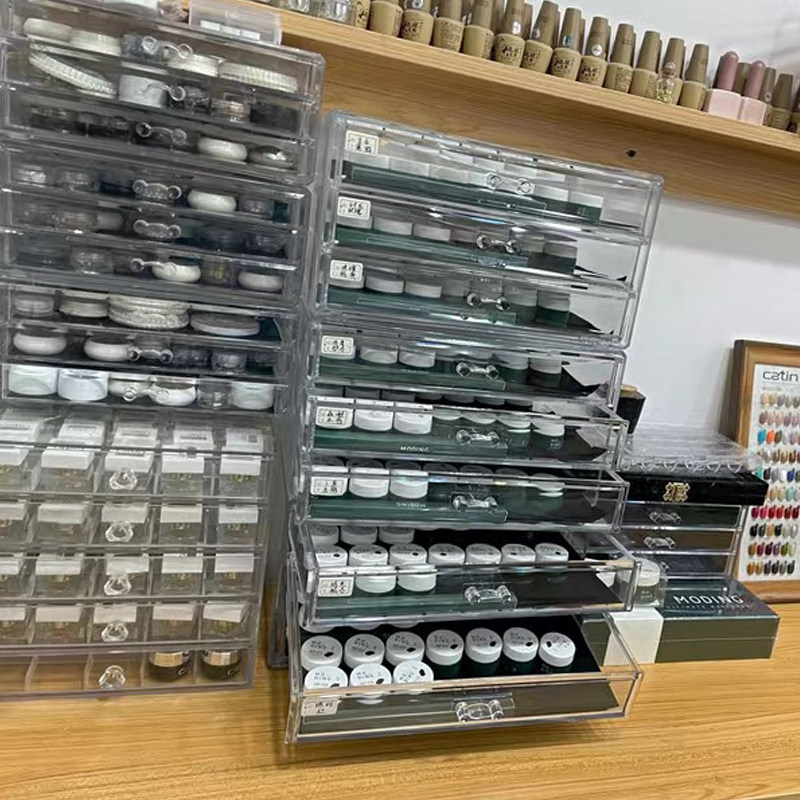 速发美甲收纳盒工具饰品明物架桌面透油亚克力多层甲片甲置胶抽屉