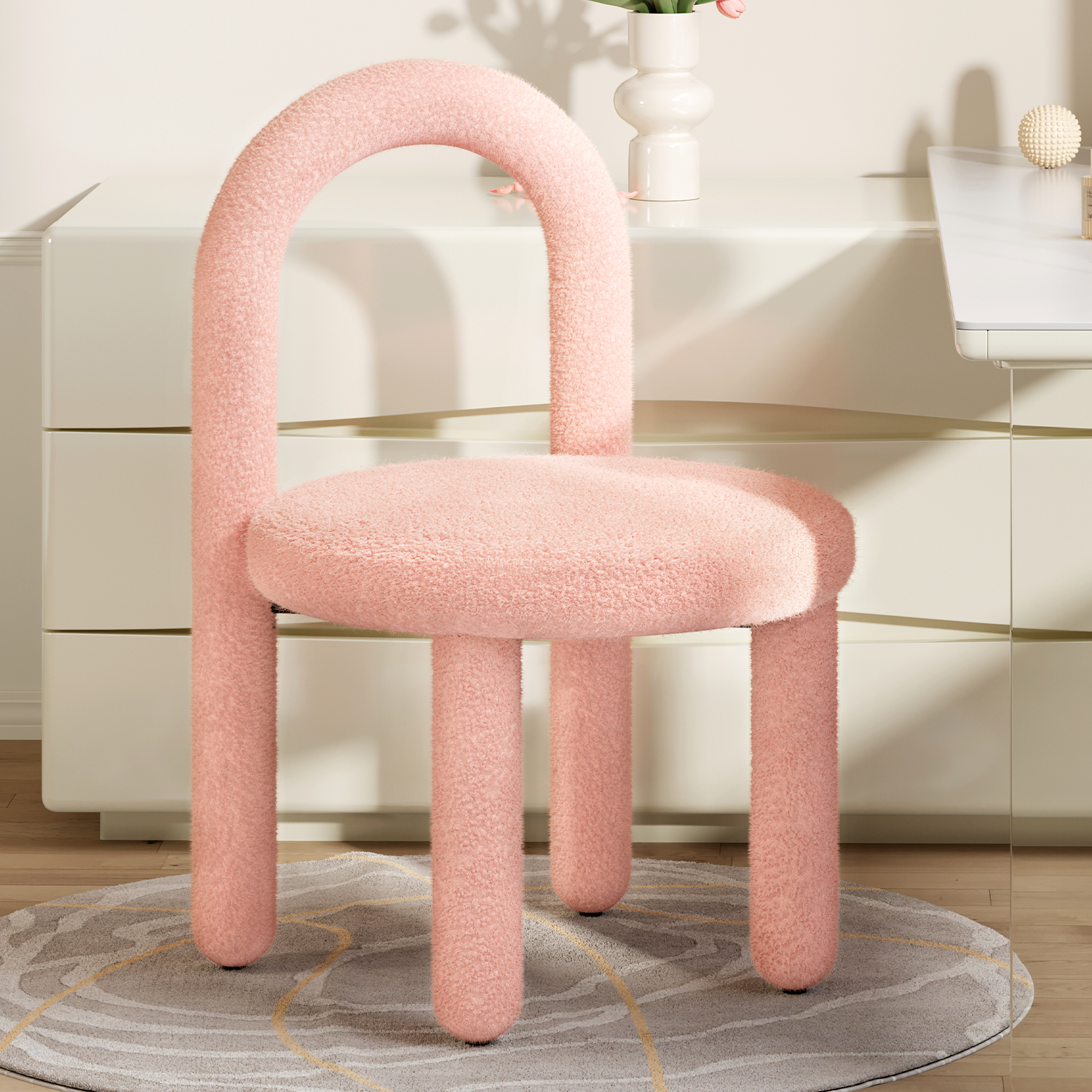 速发椅子生卧靠化妆椅家用背妆台凳子室梳轻奢高级羊羔绒美甲椅餐