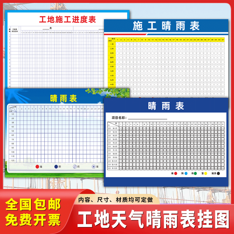 速发工牌施工晴雨表标识地工程现场进度表天历变化日气海报墙贴纸