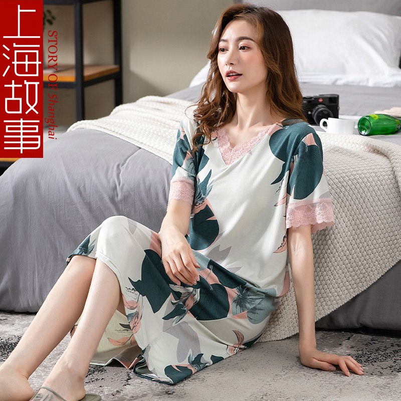 速发睡裙夏款季莫尔代薄款睡衣大码家送服连衣裙居妈妈