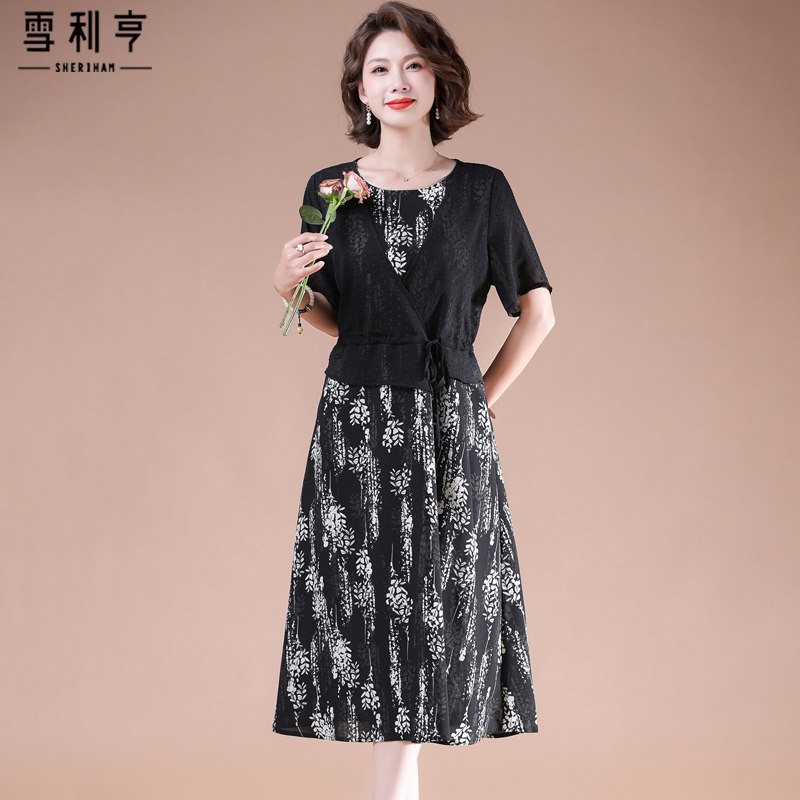 速发中年妈妈夏装连衣裙假两件气夏2025质季妇款新洋气减龄裙子