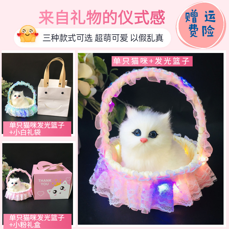 速发发光花篮会叫具猫咪物童过家家玩偶可爱毛绒玩小礼儿动物模型