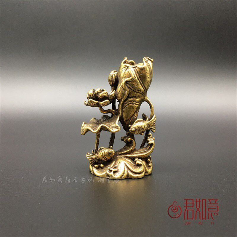 速发黄铜荷花鲤鱼香叶摆件实心宠小荷插莲花池塘意境茶铜创意香插