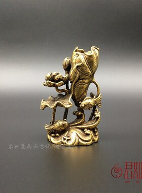 速发黄铜荷花鲤鱼香叶摆件实心宠小荷插莲花池塘意境茶铜创意香插