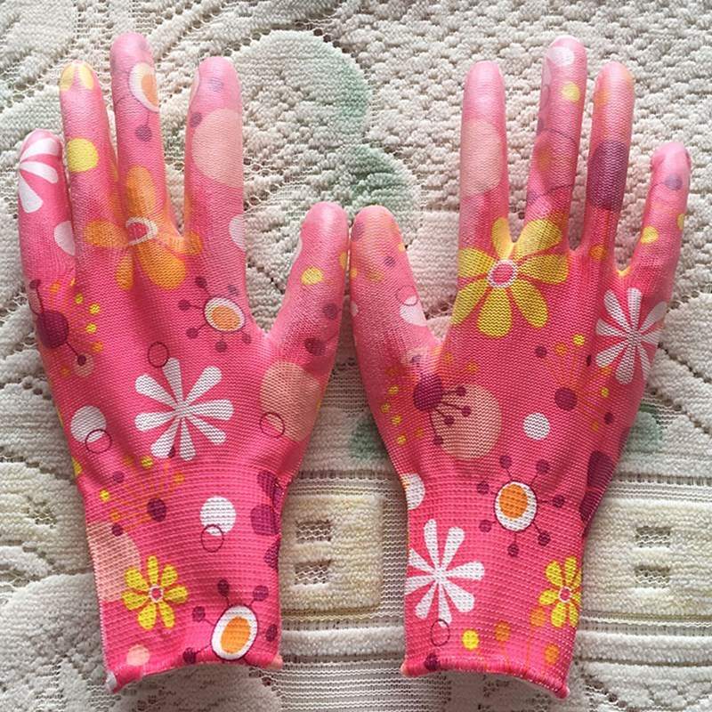速发薄家尼龙胶花PU手套花色涂掌浸印手套防滑款务涂胶劳保手套