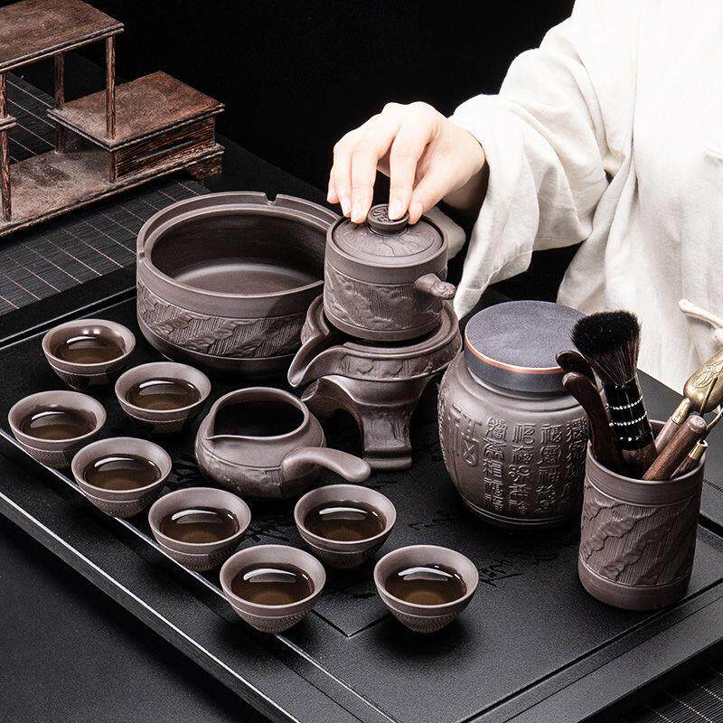 速发功砂自动茶具套装家式复古半全懒人泡茶壶器中用紫夫茶杯石磨