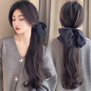 速发低马韩假发抓夹式大波浪卷发发马尾尾式蝴蝶结假自然假辫子