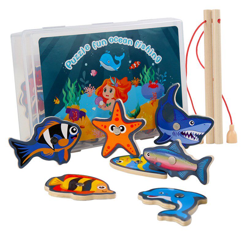 速发木男益洋对战钓鱼儿童质孩孩磁性钓鱼亲子互动海智玩具