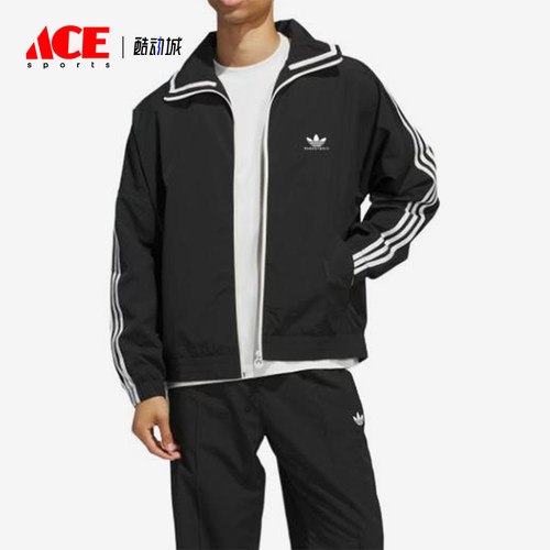 Adidas/阿迪达斯正品三叶草男女同款条纹立领夹克外套JD5197