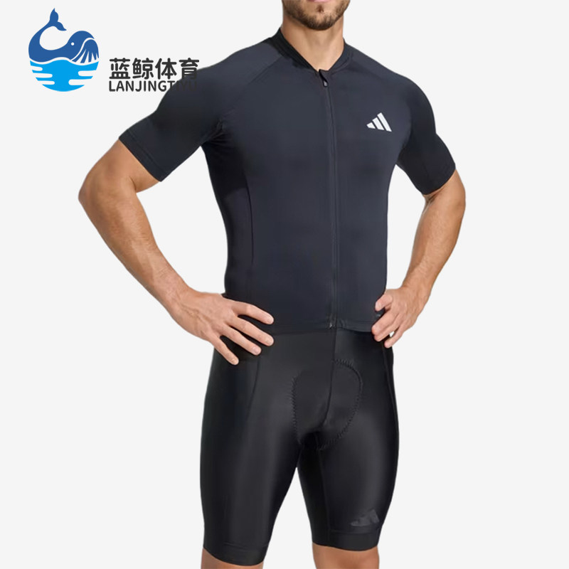 Adidas/阿迪达斯正品短袖拉链口袋男黑色经典休闲骑行服JZ6761