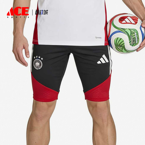 Adidas/阿迪达斯正品纯色松紧中腰直筒裤男经典黑红色短裤KB4481