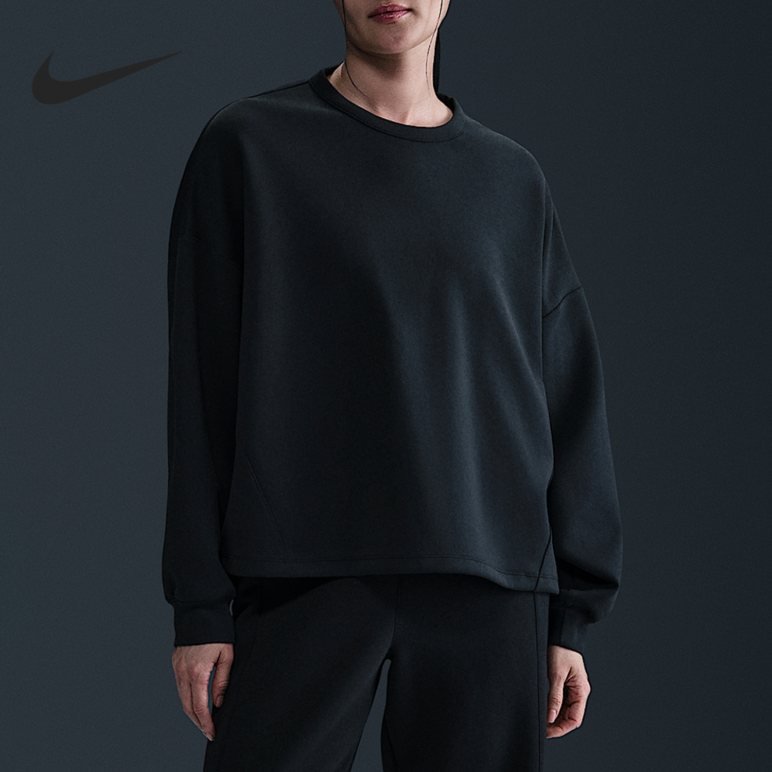 Nike/耐克官方正品2025春夏款女士宽松圆领针织卫衣HQ8194-010