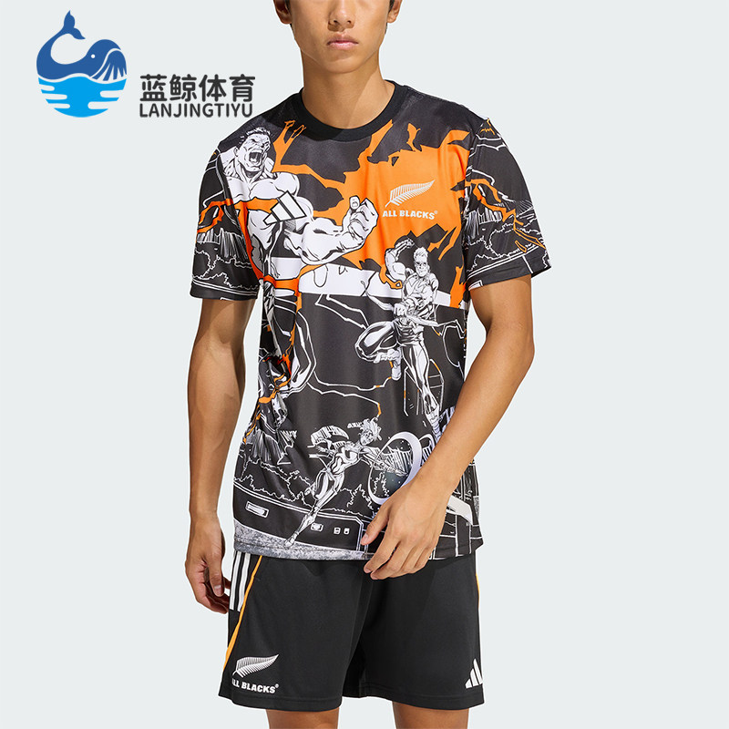 Adidas/阿迪达斯正品新款男黑橙色橄榄球跑步经典短袖T恤JV7531