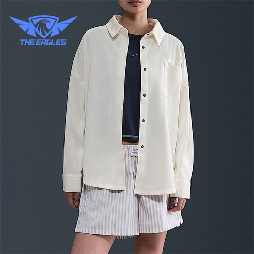 Nike/耐克正品 Sportswear 女士宽松简约翻领休闲衬衫HV1957-110