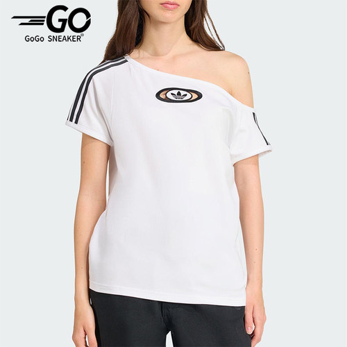 Adidas/阿迪达斯正品三叶草女士斜领露肩经典透气时尚短袖KC8795