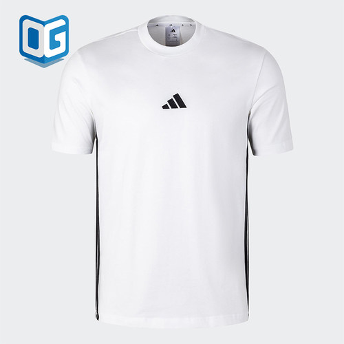 Adidas/阿迪达斯正品夏季新款男士条纹透气休闲圆领T恤JY8563
