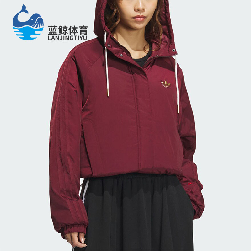 Adidas/阿迪达斯正品三叶草女士连帽梭织保暖短款棉服KA5313