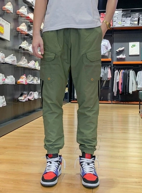 阿迪达斯薄款男裤夏季新款运动梭织长裤绿色束脚裤透气男士工装裤