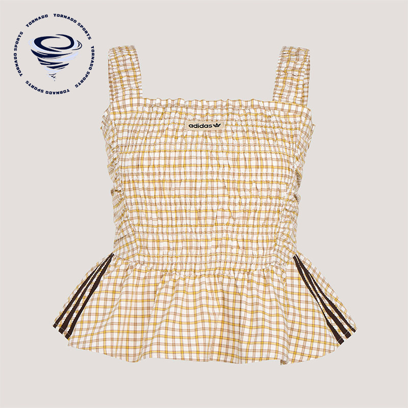 Adidas/阿迪达斯正品三叶草女士运动时尚潮流格纹背心T恤KX7036