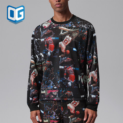Nike/耐克正品Jordan男士印花针织宽松透气长袖T恤IF1831-010