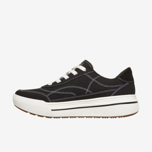 Skechers斯凯奇正品STREET女厚底系带低帮复古帆布鞋190100-BLK
