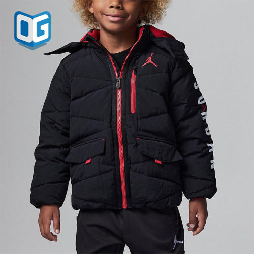 Nike/耐克正品JORDAN 新款儿童黑红色连帽棉服FB1746-010