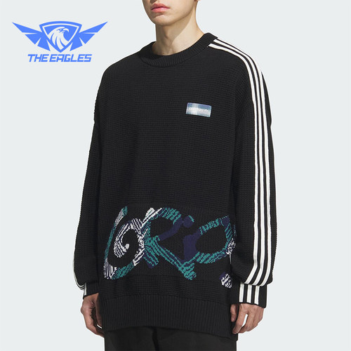 Adidas/阿迪达斯正品三叶草男士宽松华夫格印花时尚卫衣KC0110