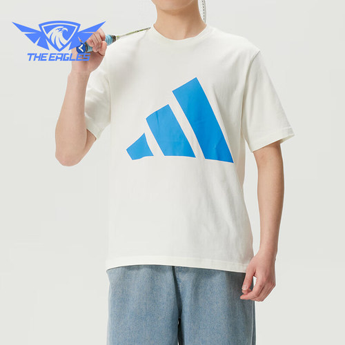 Adidas/阿迪达斯正品圆领短袖T恤新款男白蓝色经典短袖T恤KC0920