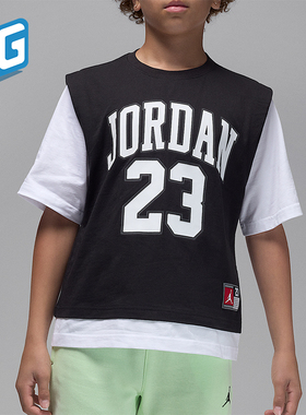 Nike/耐克正品JORDAN大童时尚透气针织休闲拼接短袖IQ5330-010