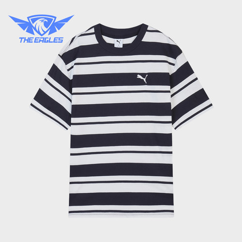 Puma/彪马正品男女同款复古条纹圆领套头短袖T恤633854-16