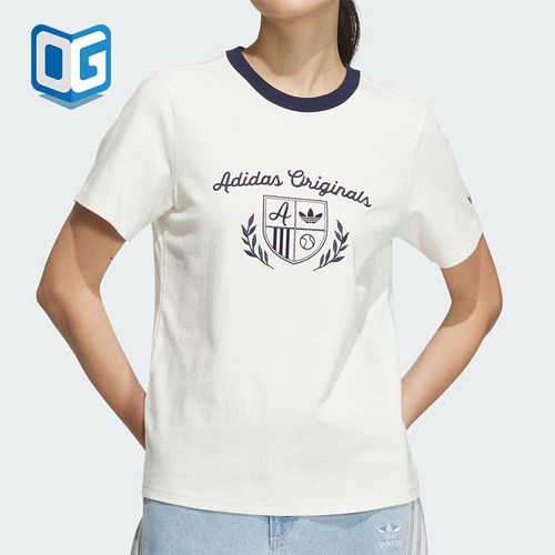 Adidas/阿迪达斯正品三叶草女士经典复古印花运动短袖T恤JM8009