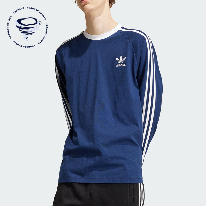 Adidas/阿迪达斯正品三叶草男士透气条纹圆领针织长袖T恤IM9428