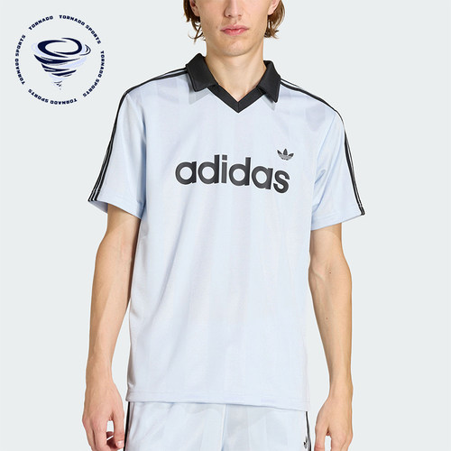 Adidas/阿迪达斯正品三叶草男士运动球衣风休闲V领短袖T恤KE2453