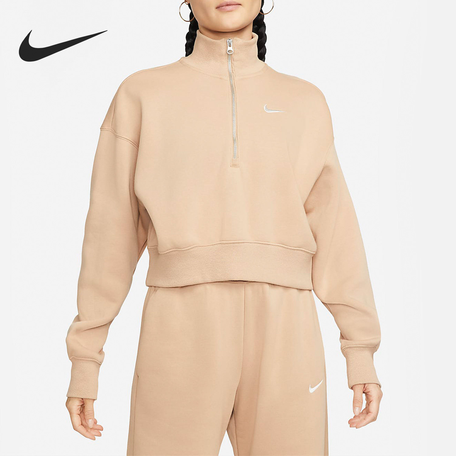 Nike/耐克正品冬季新款女子运动半拉链休闲卫衣DQ5768-200