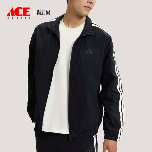 Adidas/阿迪达斯正品春季男士宽松经典透气条纹立领外套KR2520