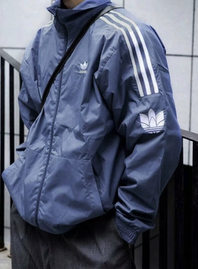 阿迪达斯三叶草外套男夏季梭织防风衣薄款美式复古校园夹克GN3536