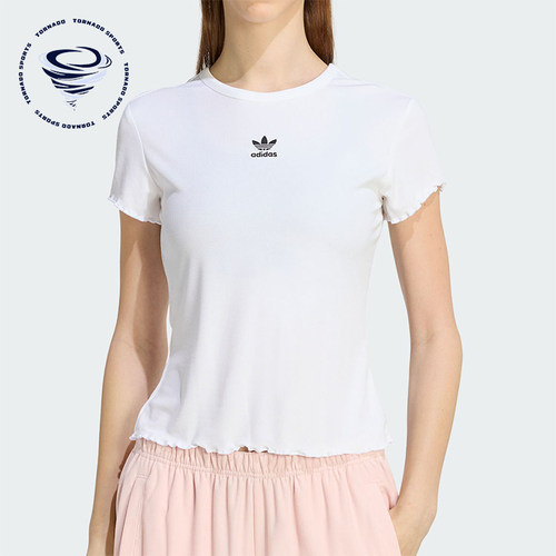 Adidas/阿迪达斯正品三叶草女士时尚经典修身短款日常T恤KE1107
