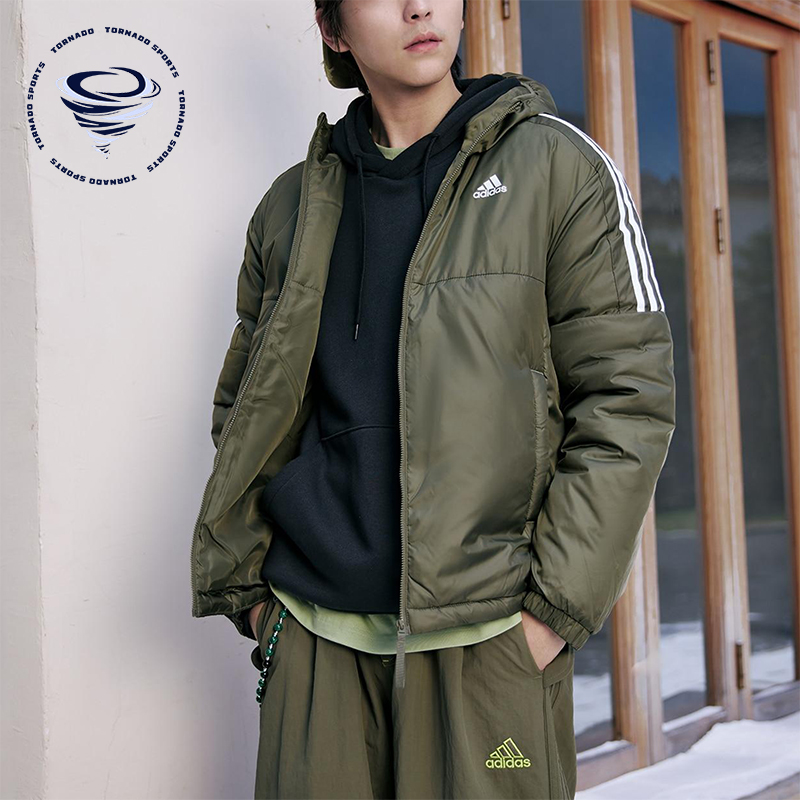 Adidas/阿迪达斯正品Essentials男士休闲连帽保暖运动棉服KF6756