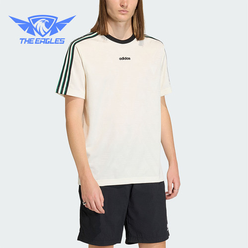 Adidas/阿迪达斯正品王鹤棣同款男士提花经典文化圆领短袖KE2139