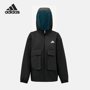 Adidas/阿迪达斯正品152新款儿童黑蓝色轻盈连帽夹克KG5944