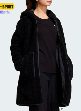 Adidas/阿迪达斯正品新款女子双面穿羊羔毛保暖中长款外套 H23073