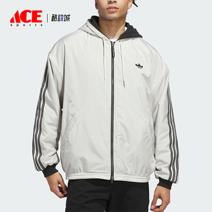 Adidas/阿迪达斯正品三叶草男女连帽休闲条纹双面穿外套JX5440