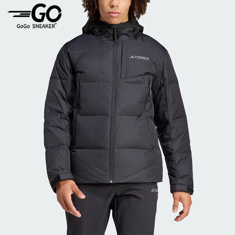 阿迪达斯男士连帽户外休闲羽绒服