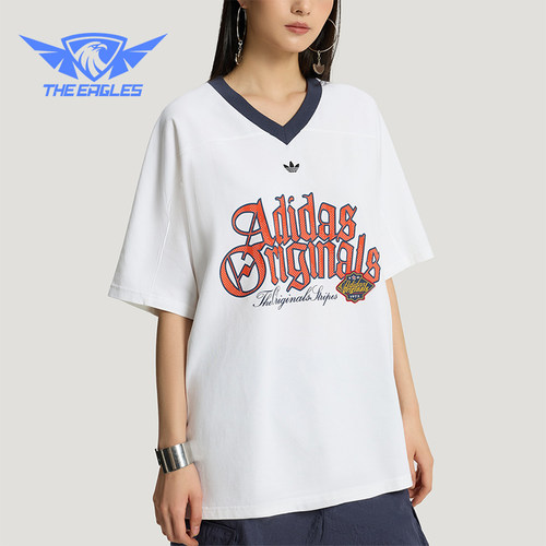 Adidas/阿迪达斯正品三叶草女士休闲宽松日常字母印花T恤KT3062