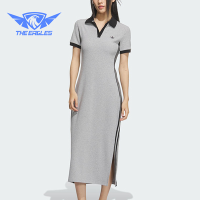 Adidas/阿迪达斯正品三叶草女士三条纹长款透气休闲连衣裙KF0318