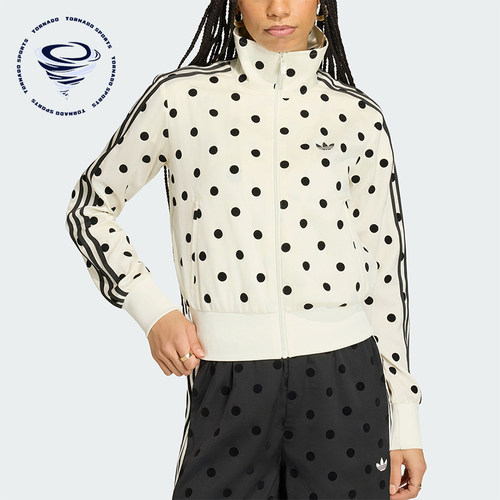 Adidas/阿迪达斯正品三叶草新款女米白黑色经典运动外套KV1165