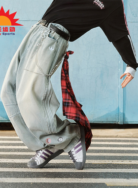Adidas/阿迪达斯正品三叶草男士时尚经典运动弯刀牛仔长裤KT6366