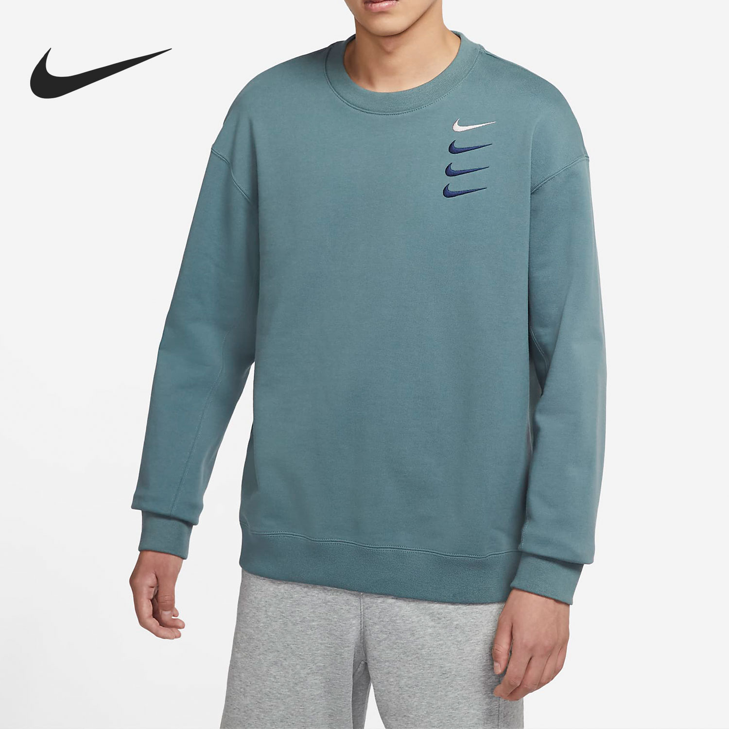 Nike/耐克官方正品男子刺绣三钩圆领运动卫衣套头衫 DB9408-387